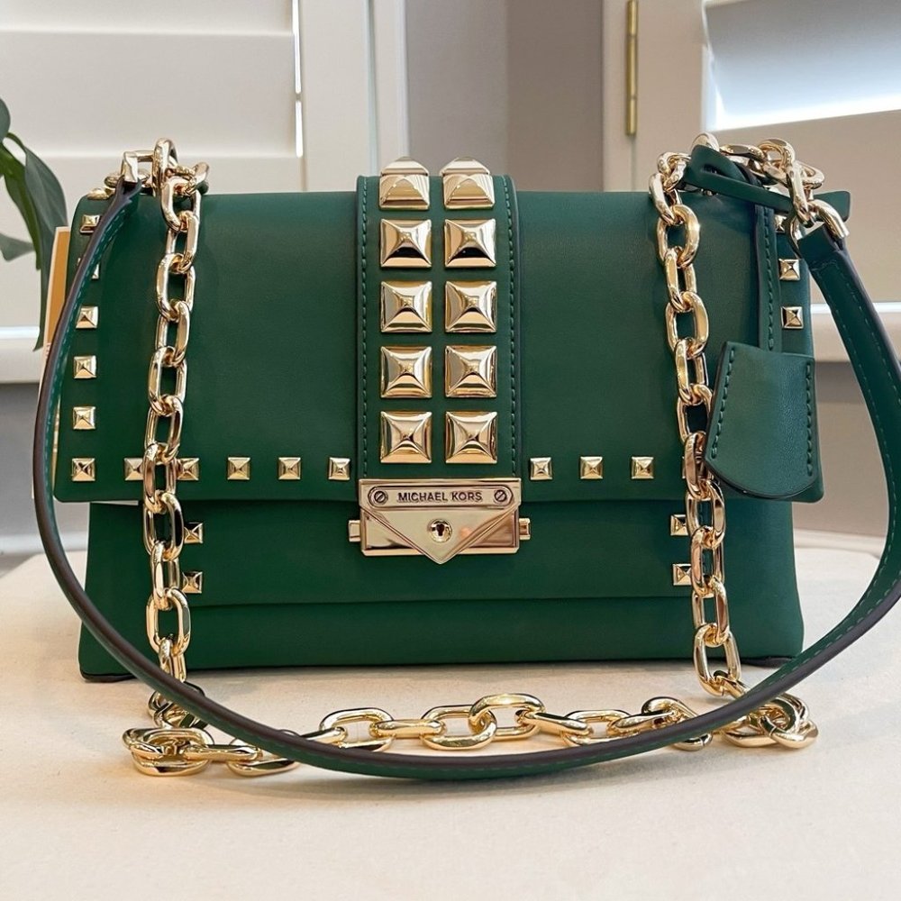 Michael Kors Emerald Shoulder Bag with Gold Studs